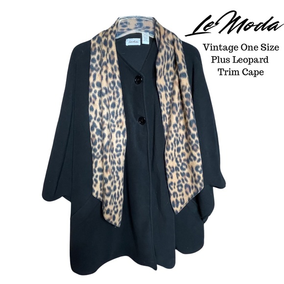 Le Moda VINTAGE Cape Poncho with leopard print scarf attached at neck. One Size - Picture 3 of 9